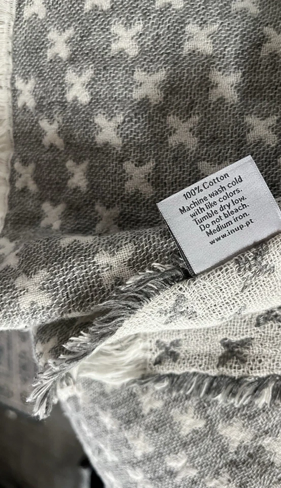 INUP Home Fine Linens 100% Cotton Gray Coverlet Blanket King Portugal Reversible - Image 4 of 4