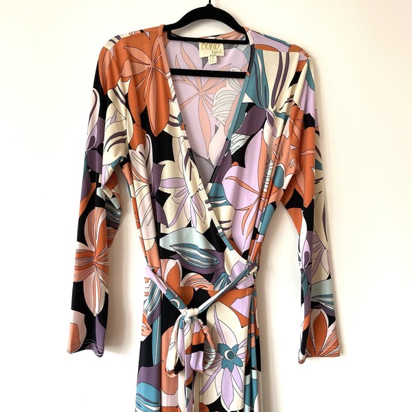 BOHO BIRD 12 Bohemian Floral Wrap Maxi Dress