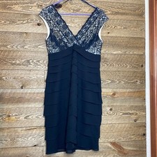 Scarlett Nite Floral Lace Dress Black V-Neck Sleeveless Tiered Size 10