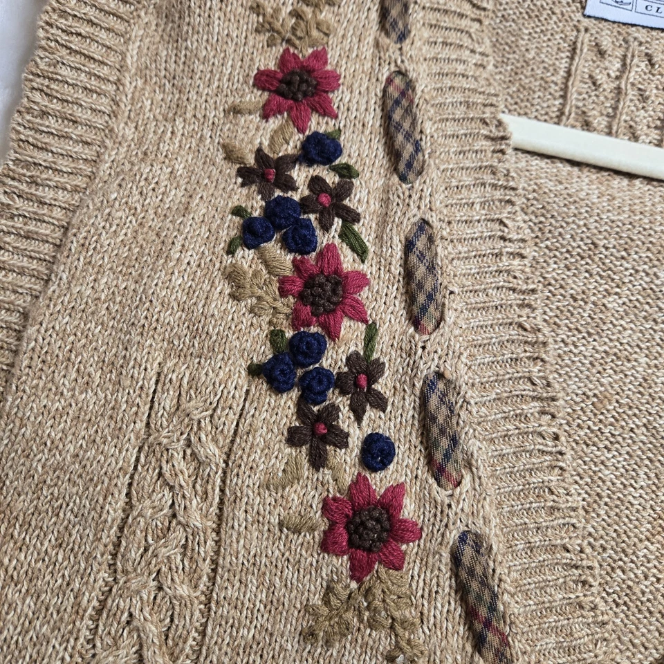 Chaleco Suéter Vintage Jantzen Años 80 Para Mujer Grande Bordado a Mano Tejido por Cable Foto 4 de 4