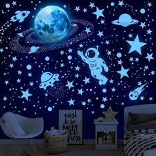 530 Glow in The Dark Moon and Space Wall Decals Astronaut Galaxy Wall Stickers