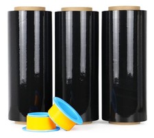 3 PCS Black Stretch Wrap 1000 FT x 12 Inch 80 Gauge Shrink Film Plastic Roll