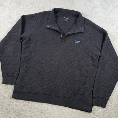 LL Bean Sweatshirt Mens Large Grey Quilted 1/4 Snap Pullover Mock Neck Cotton
