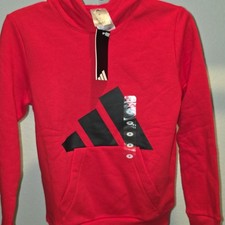 adidas Boys Red Fleece Pullover Hoodie M 10/12 Long Sleeve Hooded Logo