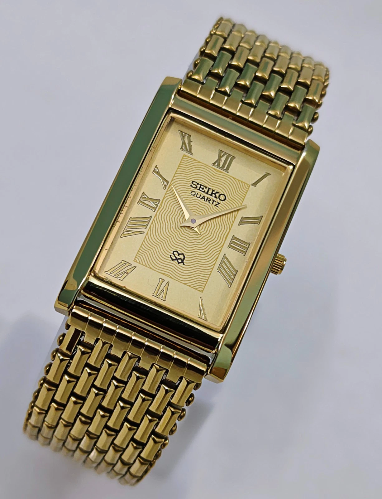 Seiko Tank Slim Rectangular Gold Roman Dial Japanese 27mm Men's Wristwatch