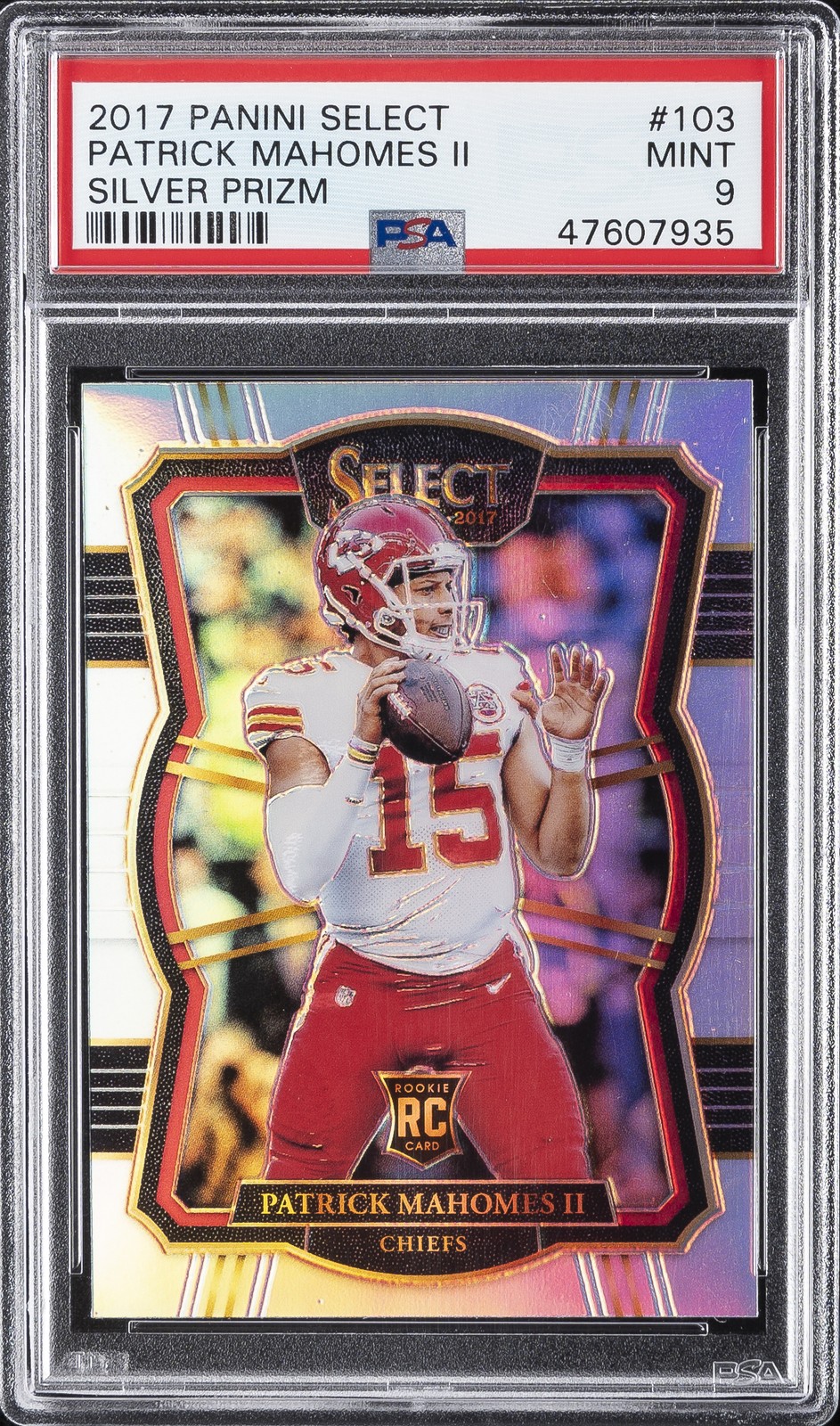 2017 PANINI SELECT SILVER PRIZM #103 PATRICK MAHOMES II ROOKIE RC PSA 9