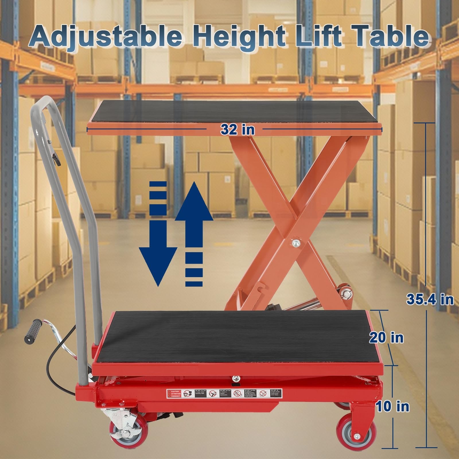 1100LB Hydraulic Lift Table Cart Single Scissor Lift, 35.4in Height