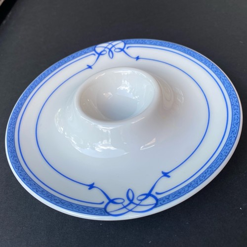 Set 2 BERNARDUAD Cafe Paris White w/ Blue Border Egg Plate Cup Holders France - Picture 13 of 13