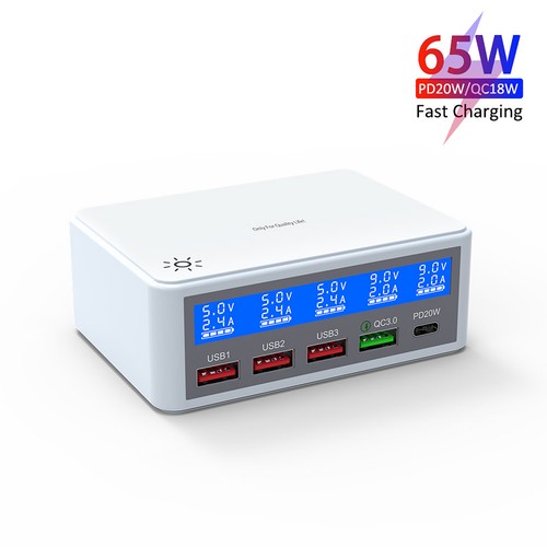 Multiple Chargeur USB 65W 5 Ports USB Stations de Charge avec Écran LCD PD IVOK - Photo 4 sur 12