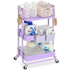 3 Tier Rolling Cart, Metal Mobile Storage Shelf with Lockable Wheels, Prevent...