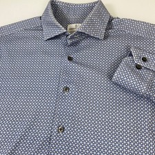 Emanuel Berg Mens S READ Blue Geometric Print Jersey Dress Shirt Modern Fit