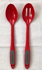 McCormick Red Melamine 14" SOLID & SLOTTED  SERVING SPOONS~Kitchen Cook UTENSILS