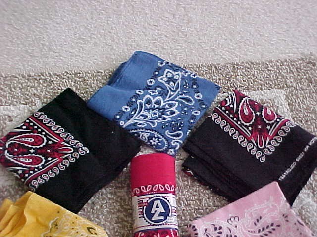 7 COWBOY WESTERN BANDANAS  ONE NEW!  Various colors Great for crafts, sewing!