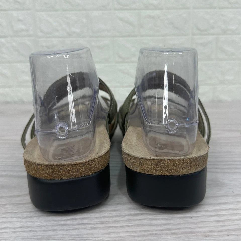 Munro Camila Slide Sandal SZ 9.5 Green Nubuck Leather Cork Wedge Slip On Strappy - Image 3 of 4