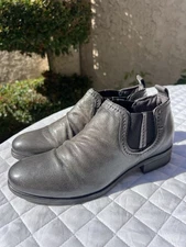 Miz Mooz Women's Short Dark Storm Gray Leather Ruched Chelsea Ankle Boots Size 7