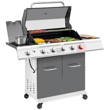 Royal Gourmet Deluxe 5-Burner Gas Grill with Sear Burner and Side Burner Grey