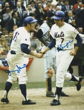JERRY GROTE / ED KRANEPOOL  NEW YORK METS  1969 WS CHAMPS  ACTION SIGNED 8x10