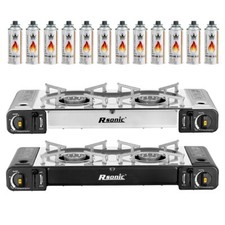 Campingkocher Doppel Gaskocher 2 flammiger Set BBQ Grillplatte Gasflaschen Grill