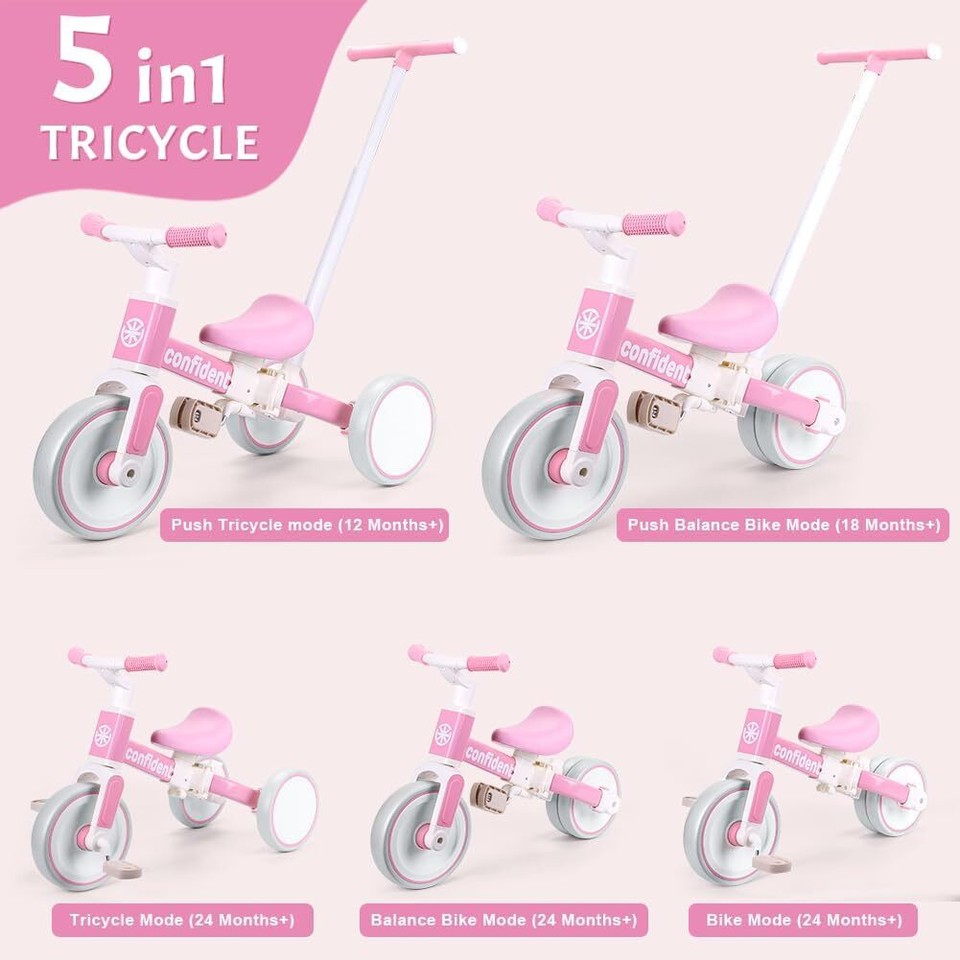 Tricycles for 13 Year Olds, 5 in 1 Toddler Balance Bike with Removable