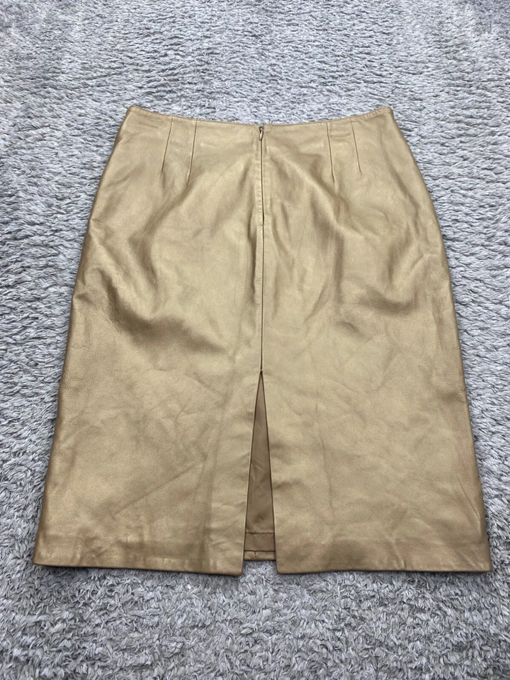 Falda De Colección Lillie Rubí Cuero Mujeres 10 Dorado Midi Forrado Lápiz Abertura Sexy Carrera Foto 2 de 4