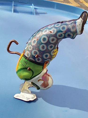 Vintage 1960s J Chein & Company Wind Up Clown Walking Tin Toy