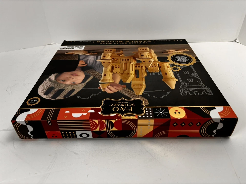 FAO Schwarz Complete Set of Castle Blocks 75 Pieces Natural Wood New - Image 2 of 4