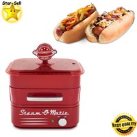 Hot Dog Steamer Recipe Booklet Food Cooker Built In Bun Steaming Tray Red Hot Dog Steamer Recipe Booklet Food Cooker Built In Bun Steaming Tray Red