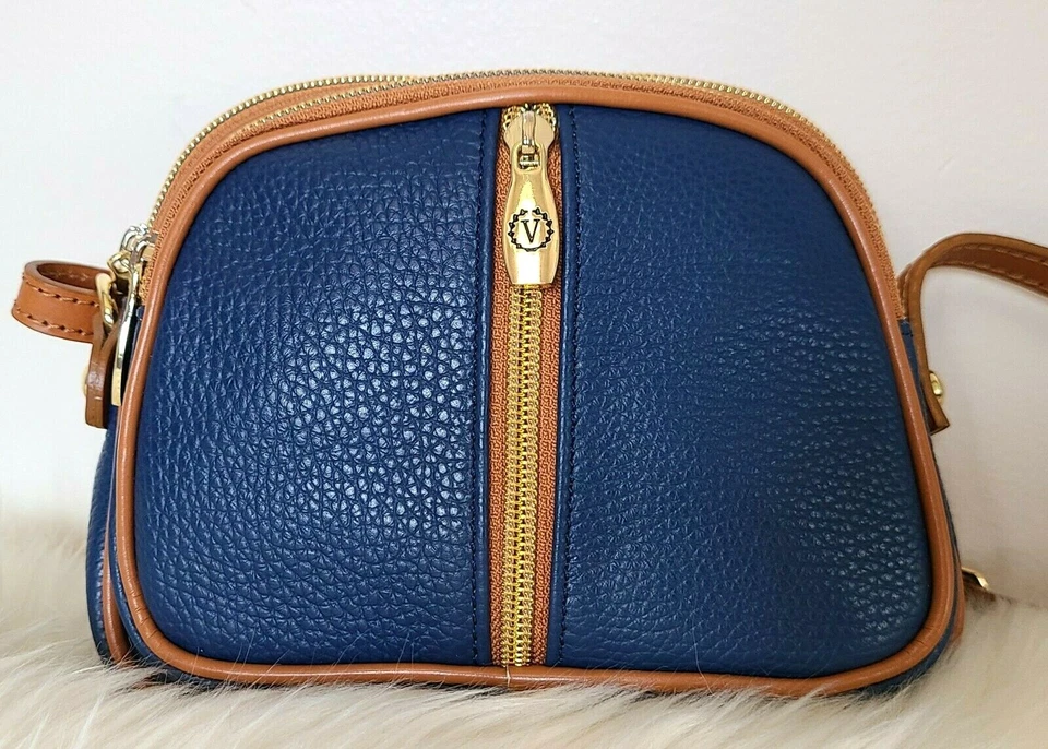 VALENTINA Genuine Leather Crossbody Handbag Purse Blue Made In Italy - Image 3 of 4