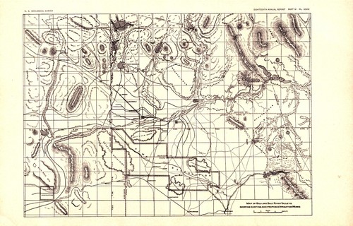 GILA, SALT RIVER VALLEYS, IRRIGATION, PIMA RESERVATION, AZ. Antique map 1897
