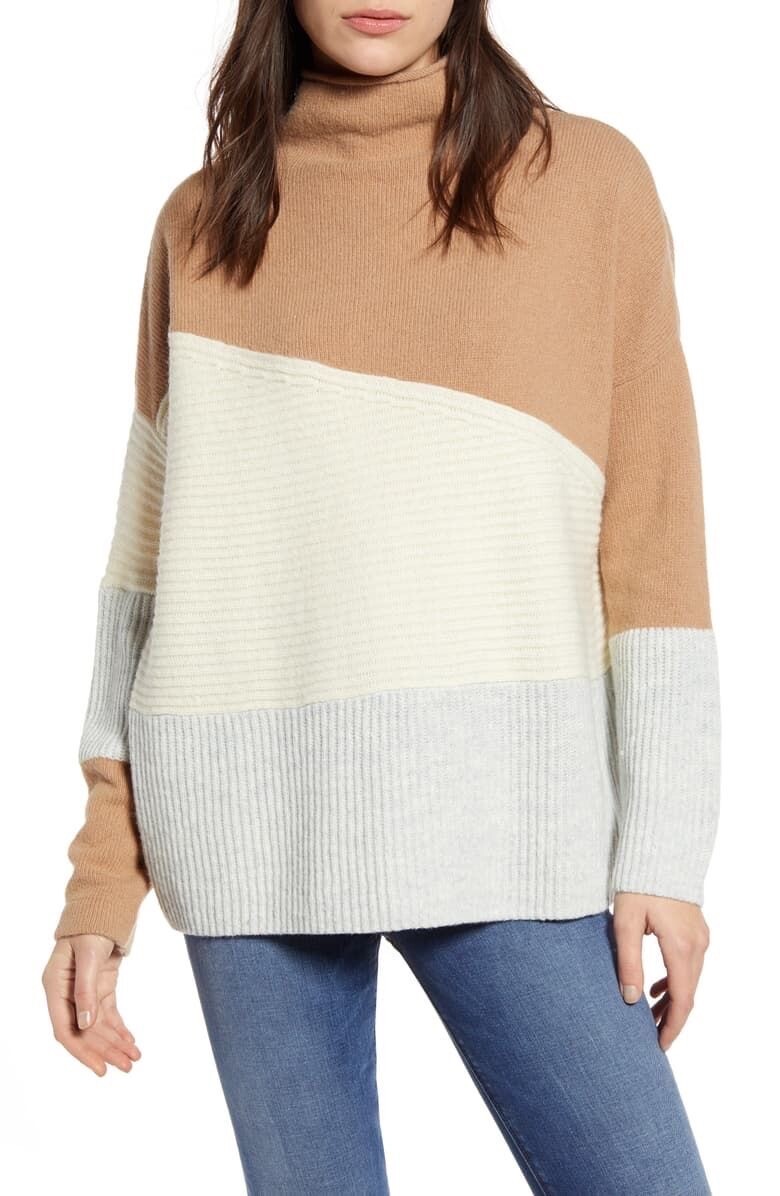 French Connection Womens White Patchwork Funnel-N… - image 1