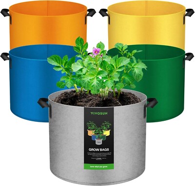 VIVOSUN 5-Pack 7-Gallon Colored Grow Bags, 350G Thick nonwoven Fabric Pots