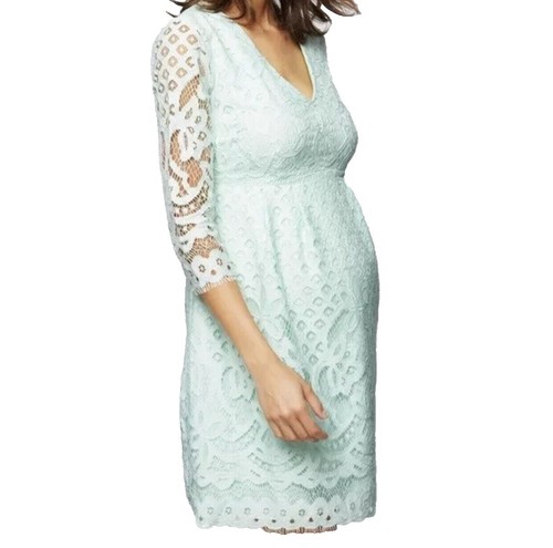 asos maternity lace dress ASOS Lace Maternity Dress Multi Layer Blue Sheer Sleeve Pink Empire Waist  14 New