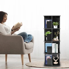 4 Tier Standing Bookcase Small Corner Bookcase Rotating Bookshelf W/Table Mat