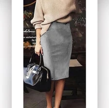 Chartou Grey Faux Suede Pencil Skirt Size Small NWT