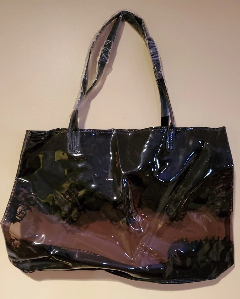 Bolso de Mano Paris Hilton with Love Grande, Transparente ahumado con Diseño de Encaje Negro, con Etiqueta Foto 4 de 4
