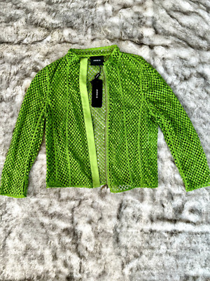 AKRIS Authentic Emmylou Green Open Grid Embroidered Jacket (Size 6)