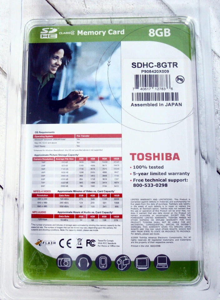 TOSHIBA 8GB SDHC 8-GTR SD Class 4 Memory Card / New  / 100% Genuine - Image 4 of 4