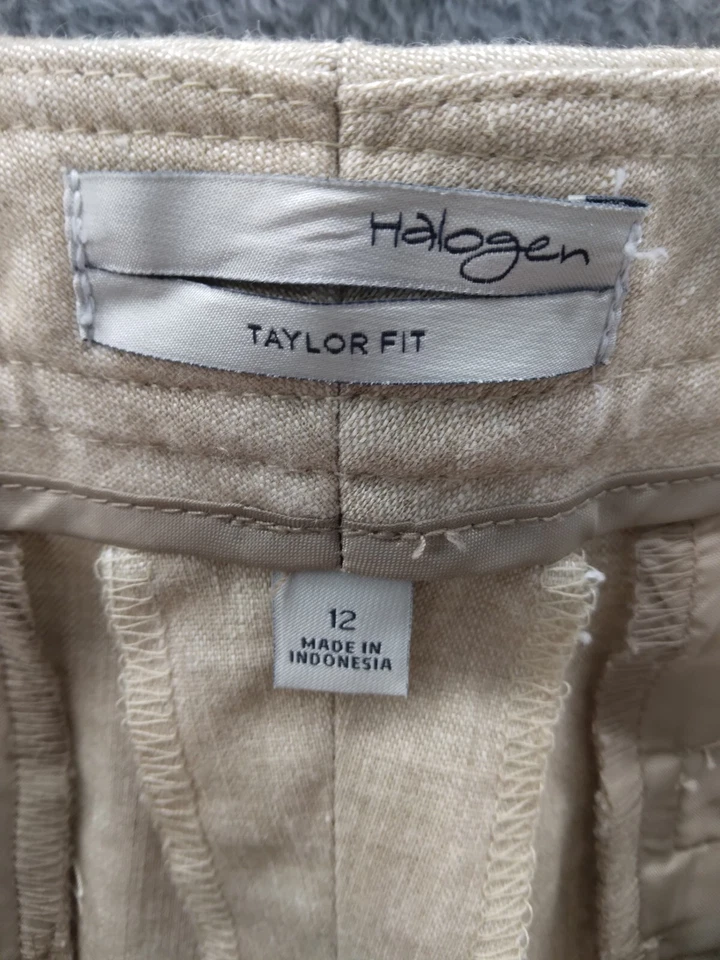 Pantalones halógenos Taylor Fit para mujer talla 12 mezcla de lino pierna recta carrera informal Foto 3 de 4