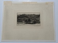 ANTIQUE ETCHING AMERICAN REGIONALISM MINIATURE JOHN TAYLOR ARMS LANDSCAPE SIGNED