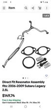 Direct Fit Resonator Assembly fits: 2006-2009 Subaru Legacy 2.5L