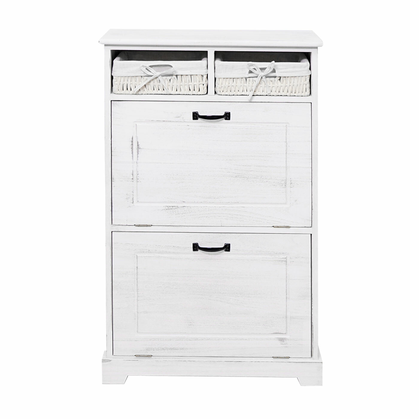 Schuhschrank HWC-H19, Schuhkipper, Massiv-Holz Korb-Schublade 100x60x24cm, weiß