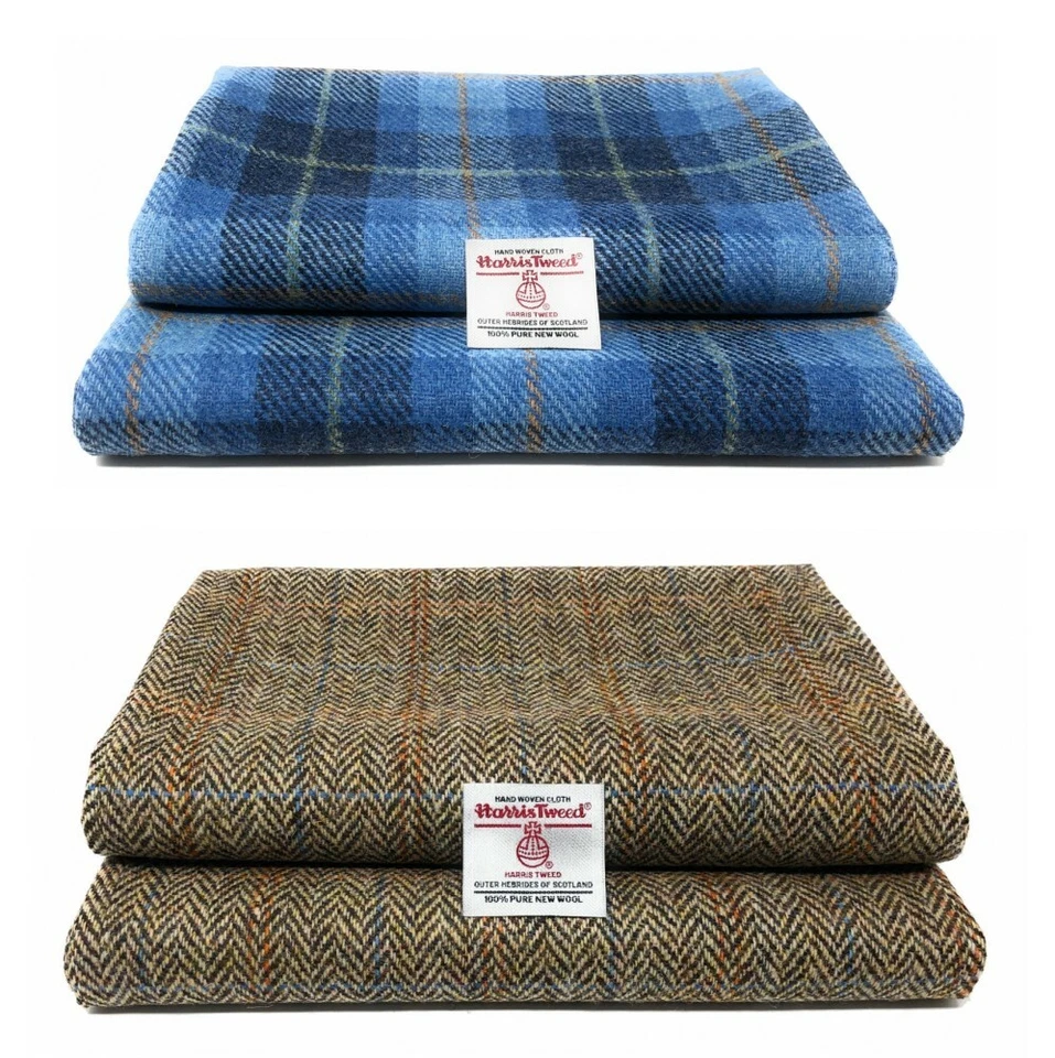 Harris Tweed blau Tartan oder braun Fischgrät Stoff - 100% reine Wolle, handgewebt