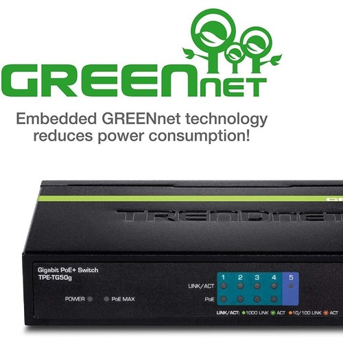 TRENDnet 5-Port Gigabit PoE+ Switch, 31 W PoE Budget, 10 Gbps Switching Capacity - Picture 4 of 7