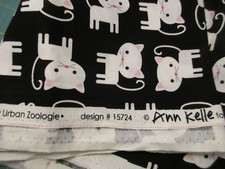 1 Fat Quarter New Cotton Fabric White Black Cats Robert Kaufman 21" x 18"