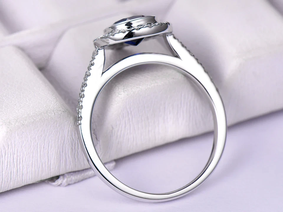 Anel de casamento feminino 1,25 ct corte pêra aquática CZ halo conjunto de prata 925 correspondente - Imagem 3 de 4