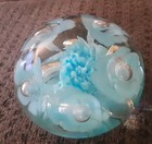 Joe St. Clair Art Glass Paperweight Signed Bubbles Blue Trumpet Flowers Vintage — photo 1