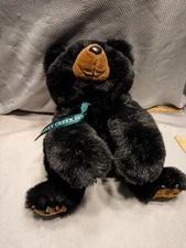 MJC International Laying Down Black Fuzzy Teddy Bear 16" Plush 1988