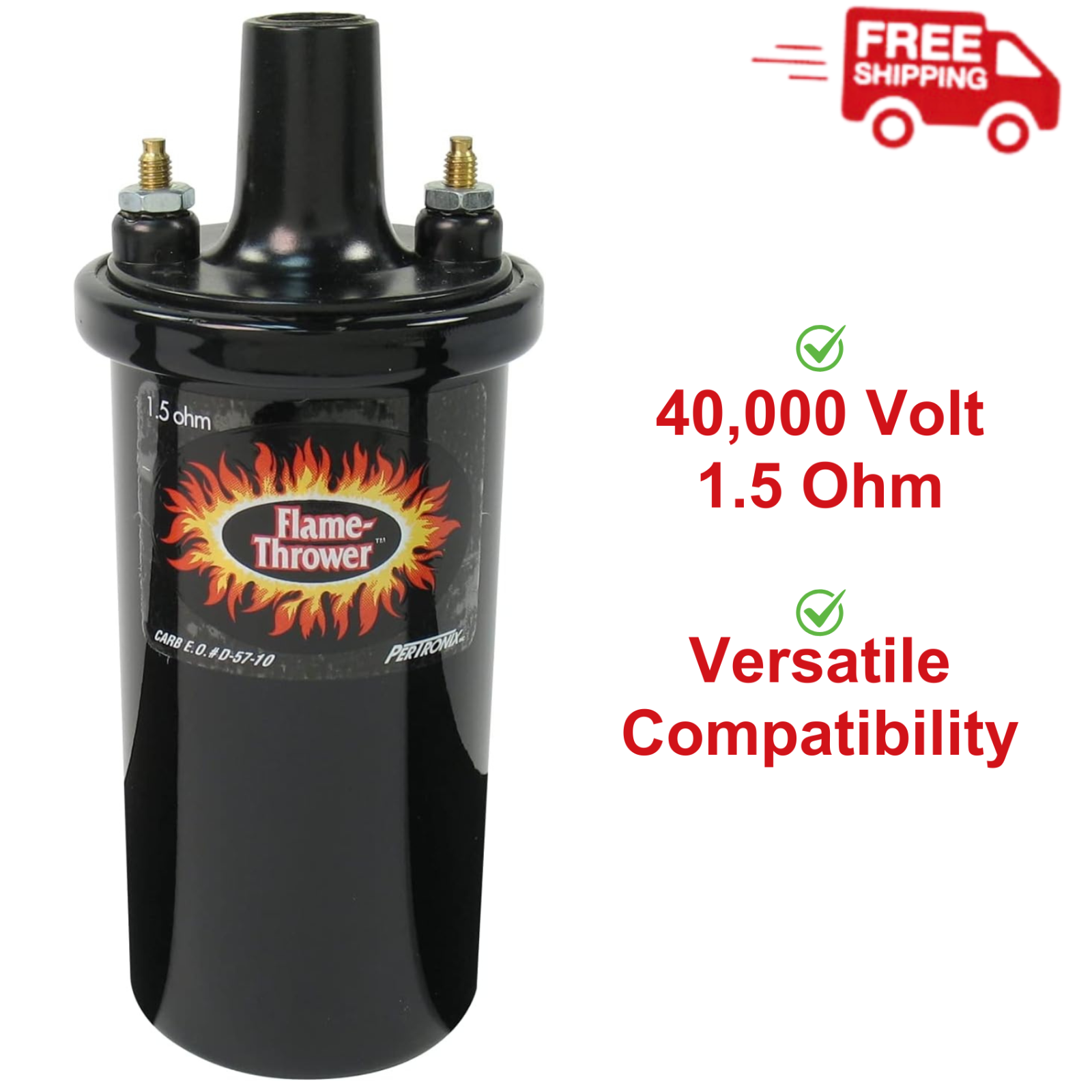 Pertronix 40011 Flame Thrower 40K Volt 1.5 Ohm 12V Ignition Coil