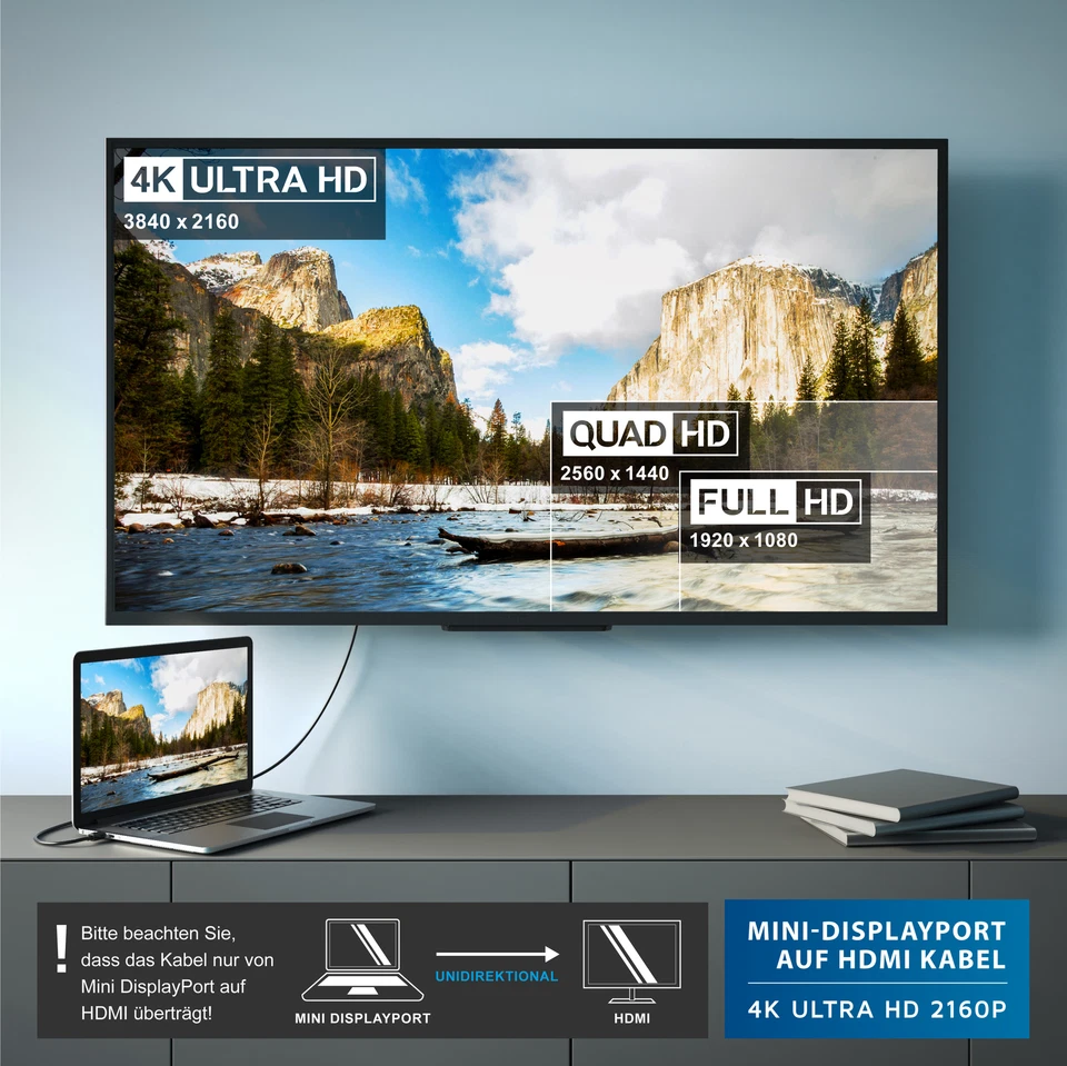 CSL Mini DisplayPort auf HDMI Adapterkabel HD 1080p Schwarz 4k Ultra HD 2m - Bild 3 von 4