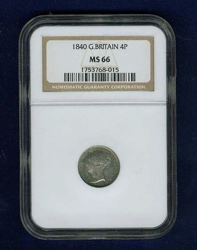 ENGLAND VICTORIA 1840 4 PENCE/GROAT SILVER COIN UNCIRCULATED, NGC CERTIFIED MS66